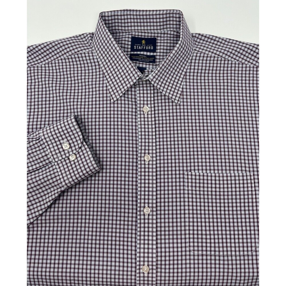Stafford Travel  Burgundy Blue Check Long‎ Sleeve Shirt Men’s XL